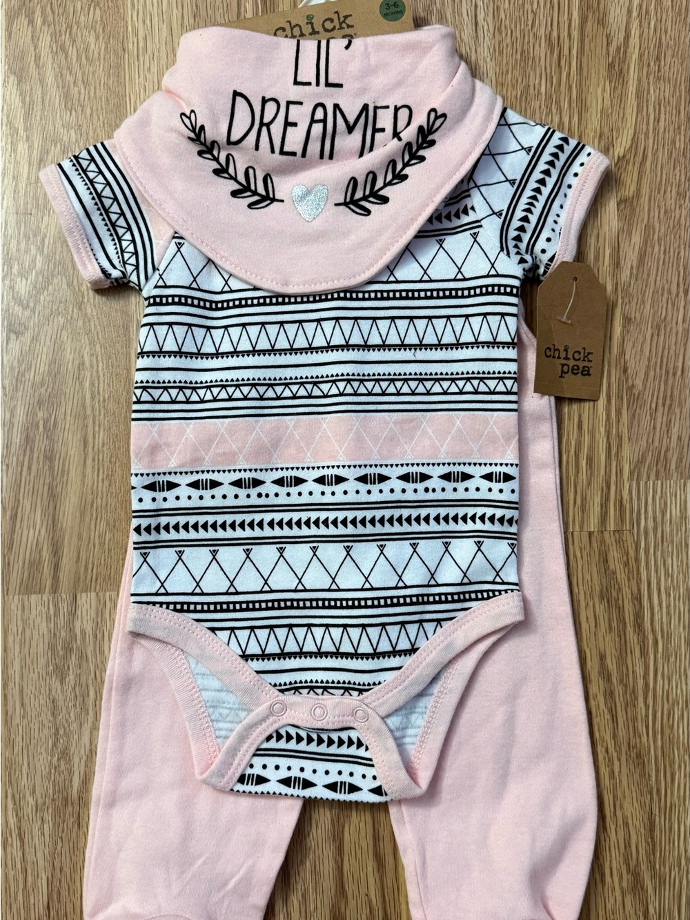 chick pea Pink Tribal-Print One-Piece with 'Lil' Dreamer' Bandana Bib
